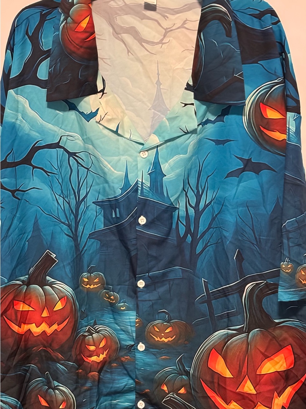 Men’s Halloween Pumpkin Button-Down Shirt 5X